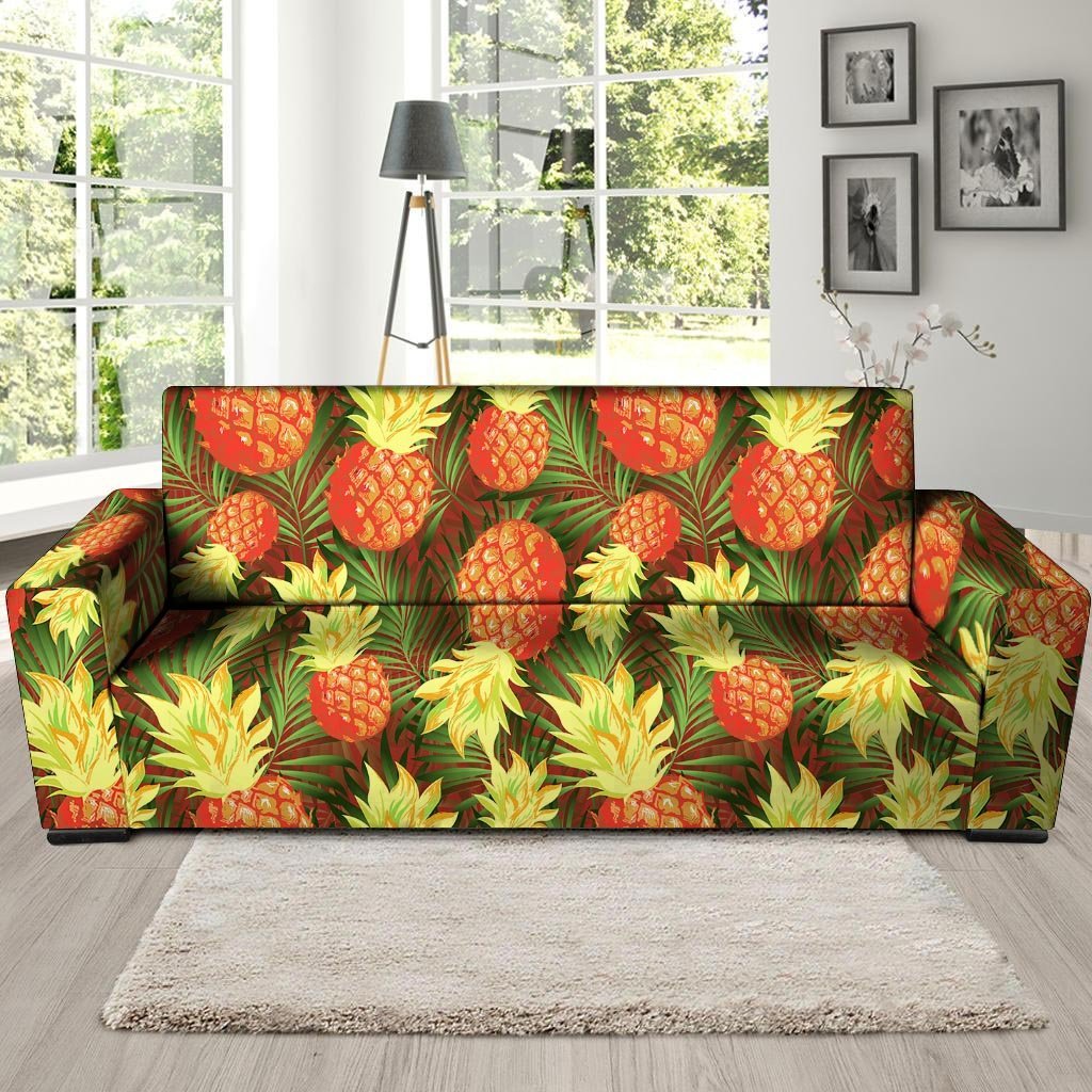 Yellow Neon Pineapple Hawaiian Print Sofa Cover-grizzshop