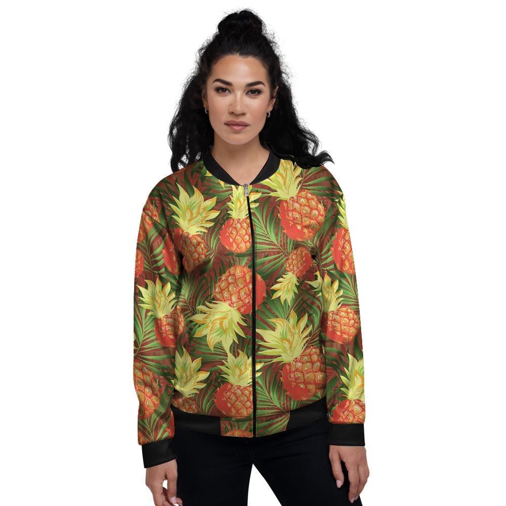 Yellow Neon Pineapple Hawaiian Print Women's Bomber Jacket-grizzshop