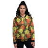 Yellow Neon Pineapple Hawaiian Print Women's Bomber Jacket-grizzshop