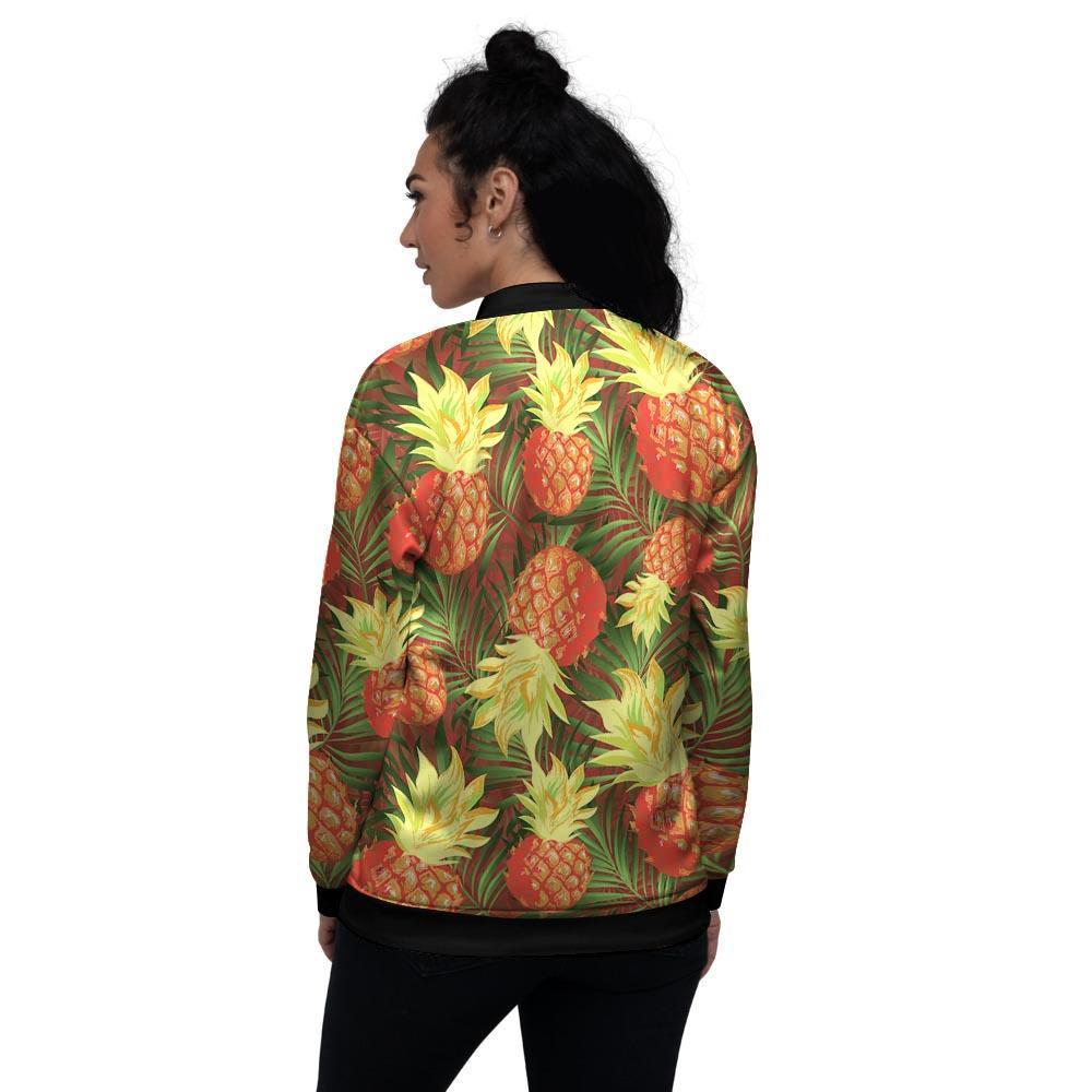 Yellow Neon Pineapple Hawaiian Print Women's Bomber Jacket-grizzshop