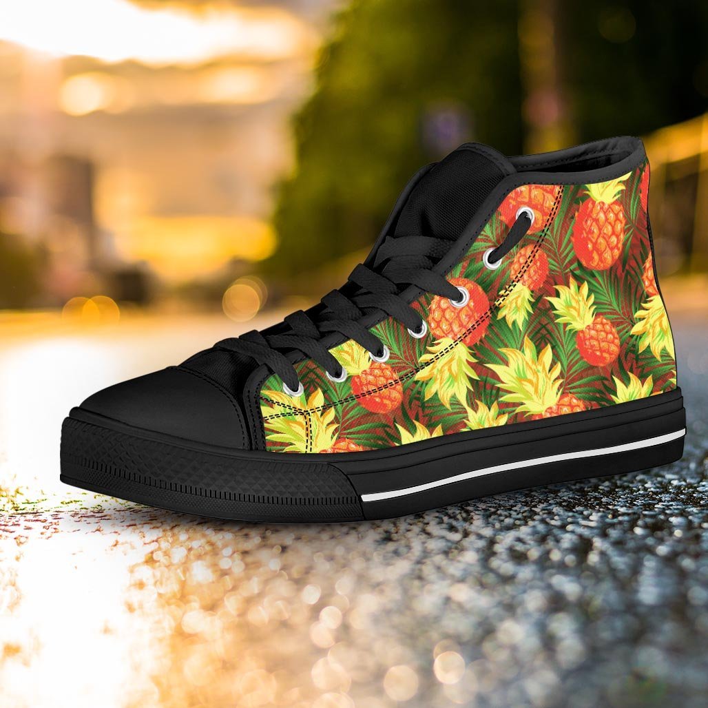 Yellow Neon Pineapple Hawaiian Print Women's High Top Shoes-grizzshop