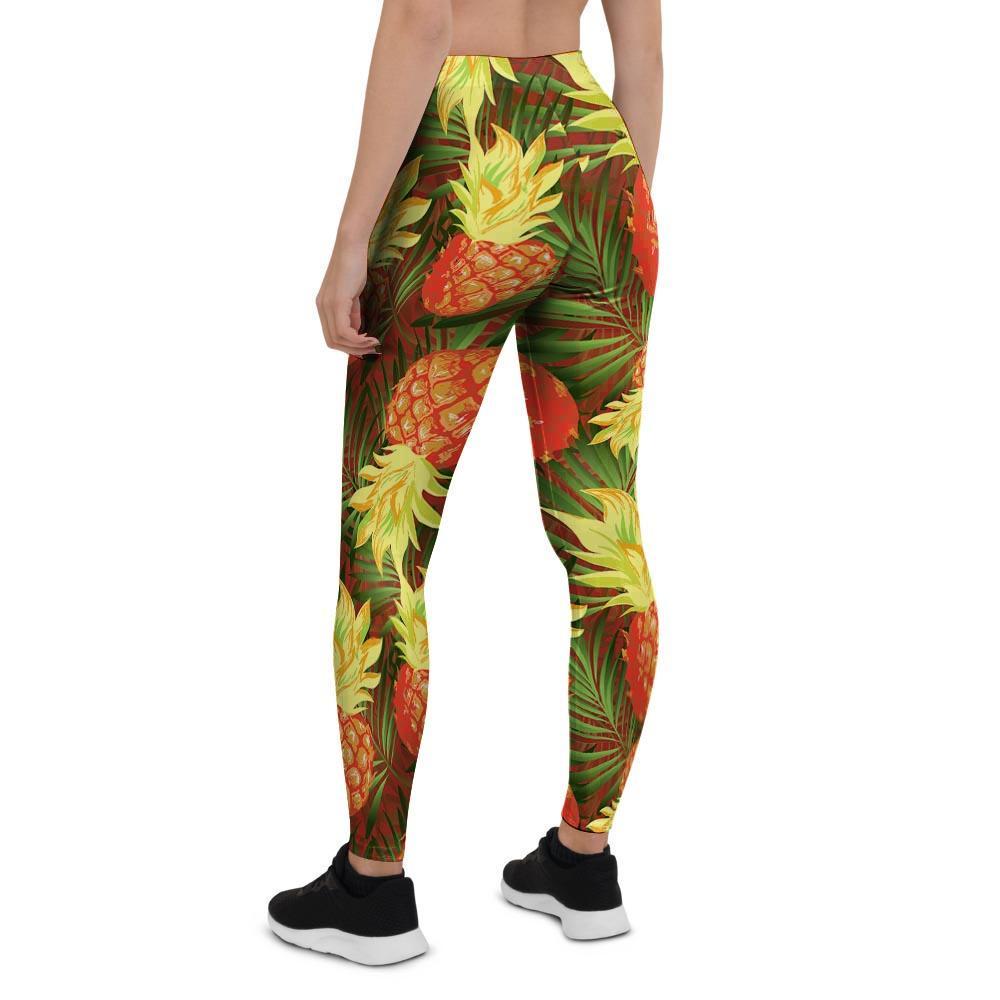 Yellow Neon Pineapple Hawaiian Print Women's Leggings-grizzshop