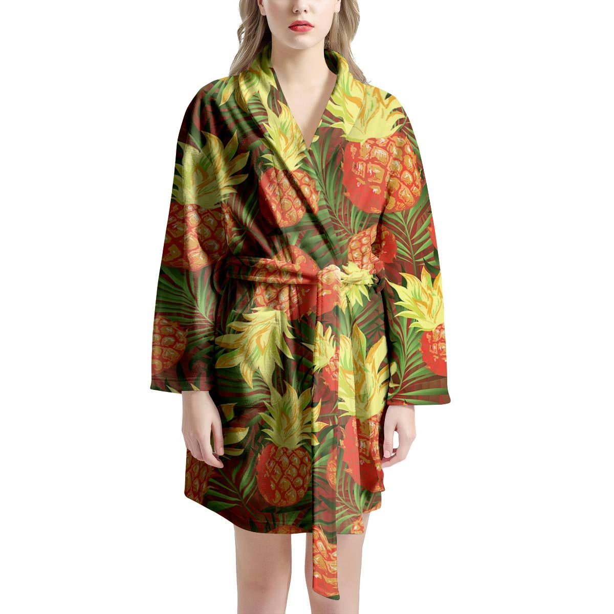 Yellow Neon Pineapple Hawaiian Print Women's Robe-grizzshop