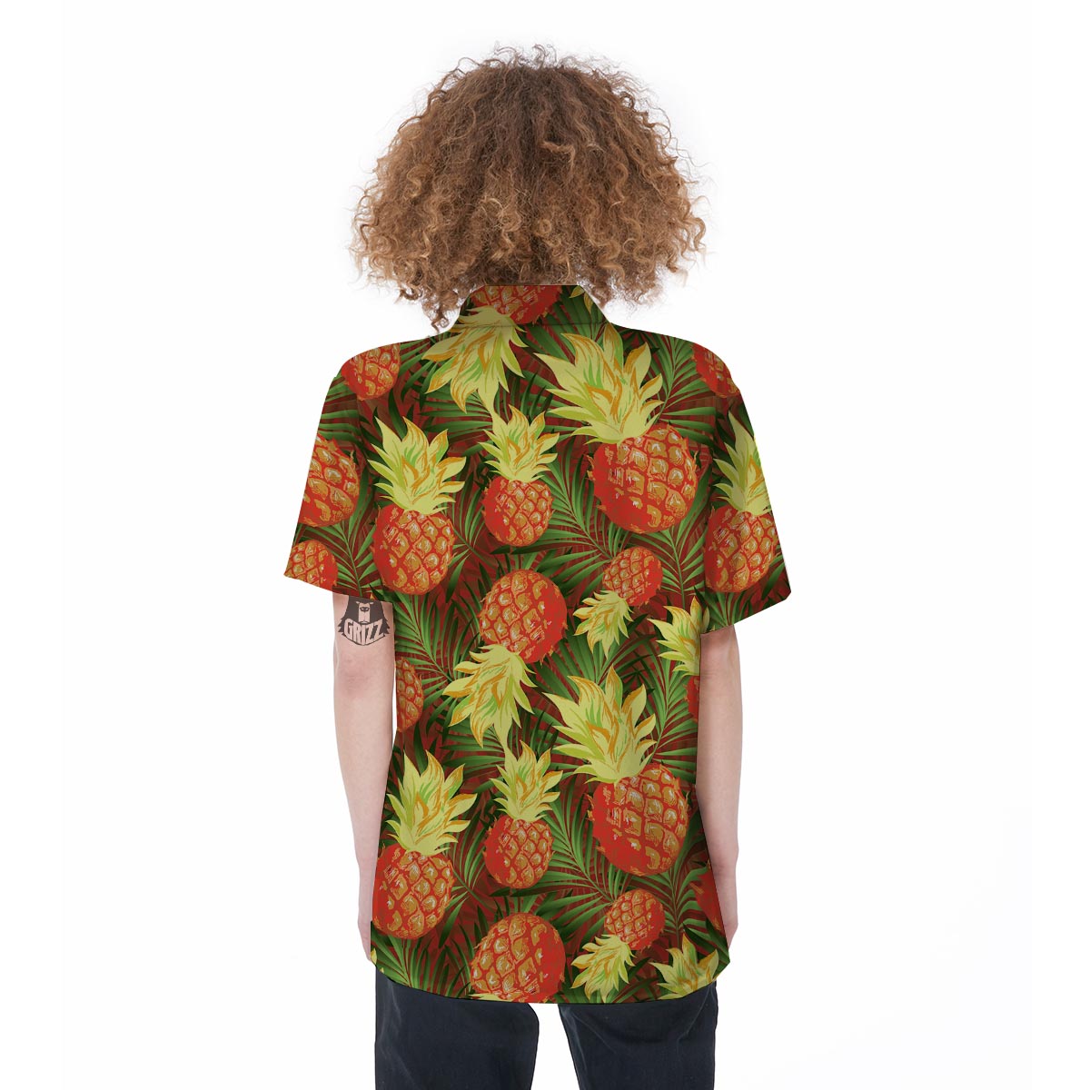 Yellow Neon Pineapple Hawaiian Print Women's Short Sleeve Shirts-grizzshop