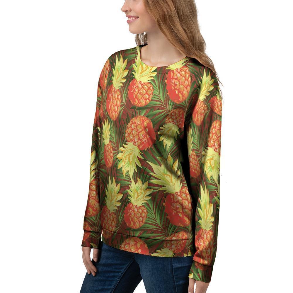 Yellow Neon Pineapple Hawaiian Print Women's Sweatshirt-grizzshop