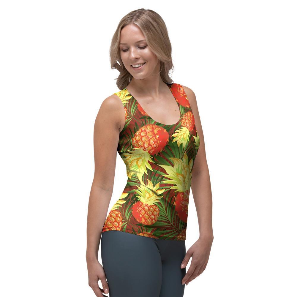 Yellow Neon Pineapple Hawaiian Print Women's Tank Top-grizzshop
