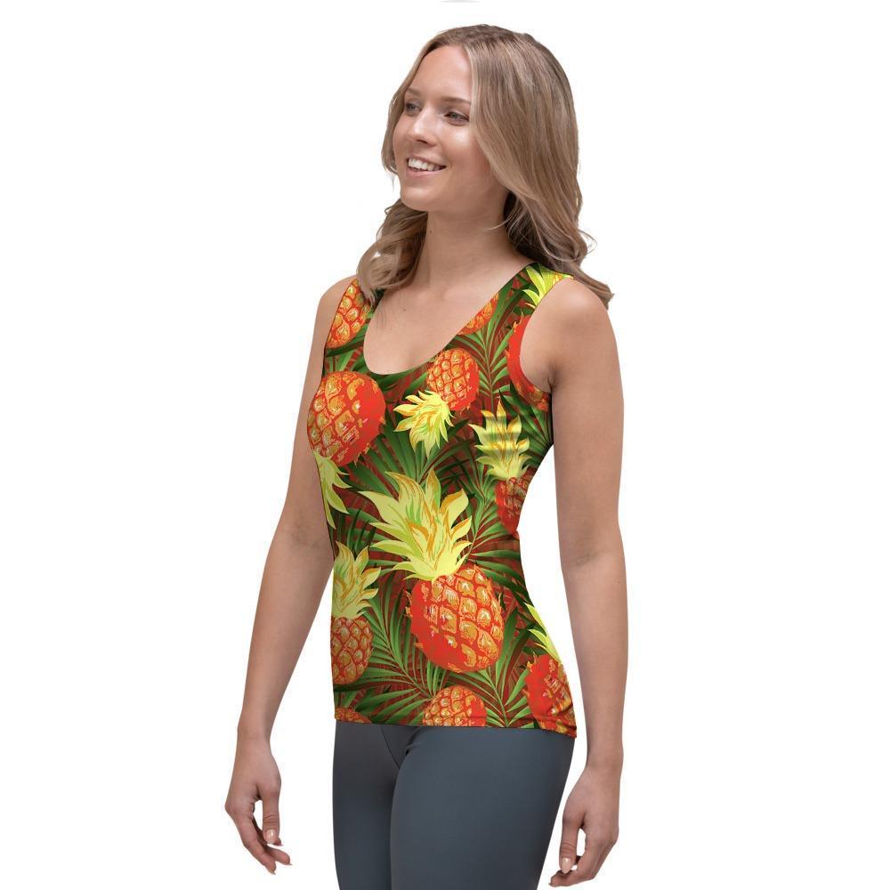 Yellow Neon Pineapple Hawaiian Print Women's Tank Top-grizzshop