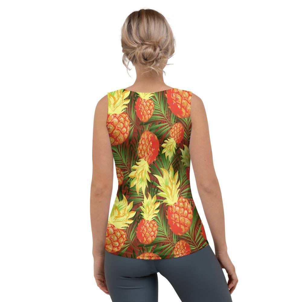 Yellow Neon Pineapple Hawaiian Print Women's Tank Top-grizzshop