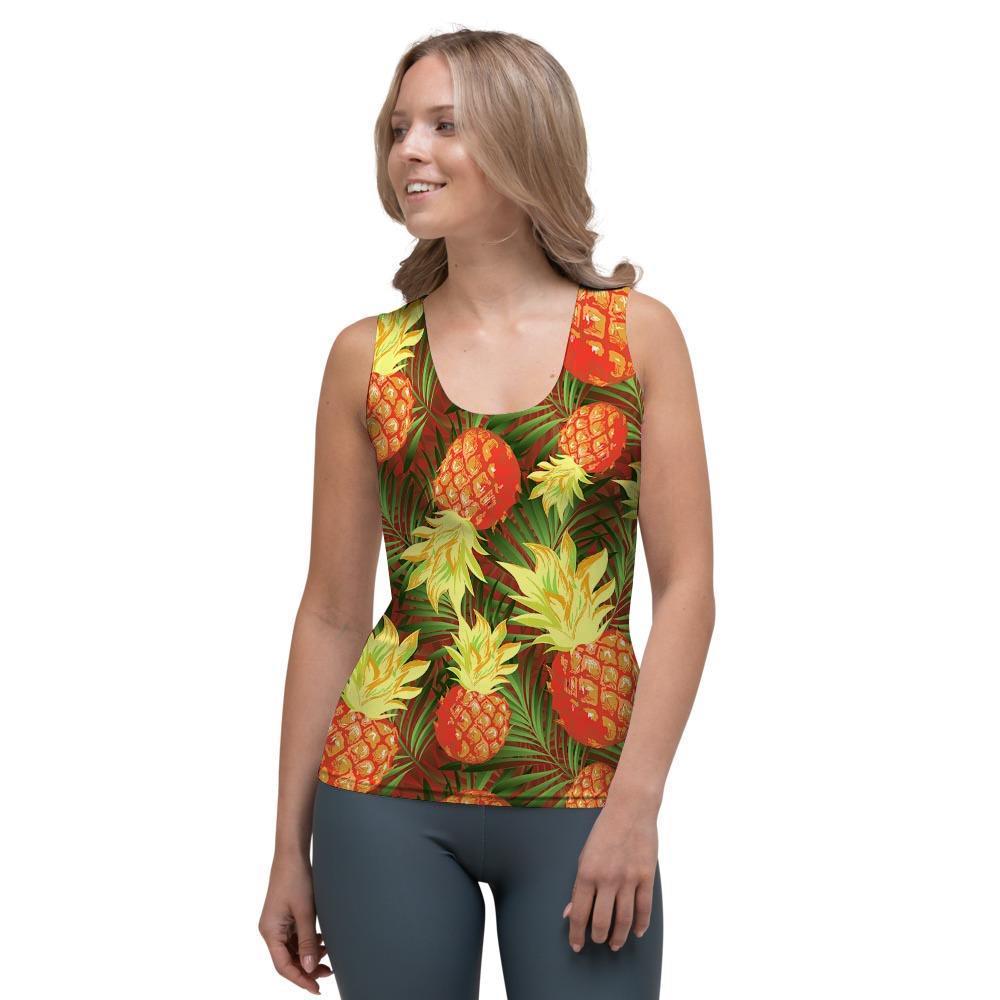 Yellow Neon Pineapple Hawaiian Print Women's Tank Top-grizzshop