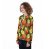 Yellow Neon Pineapple Hawaiian Print Women's Zip Up Hoodie-grizzshop