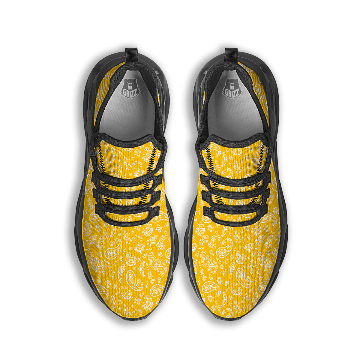 Yellow Paisley Bandana Print Black Running Shoes-grizzshop