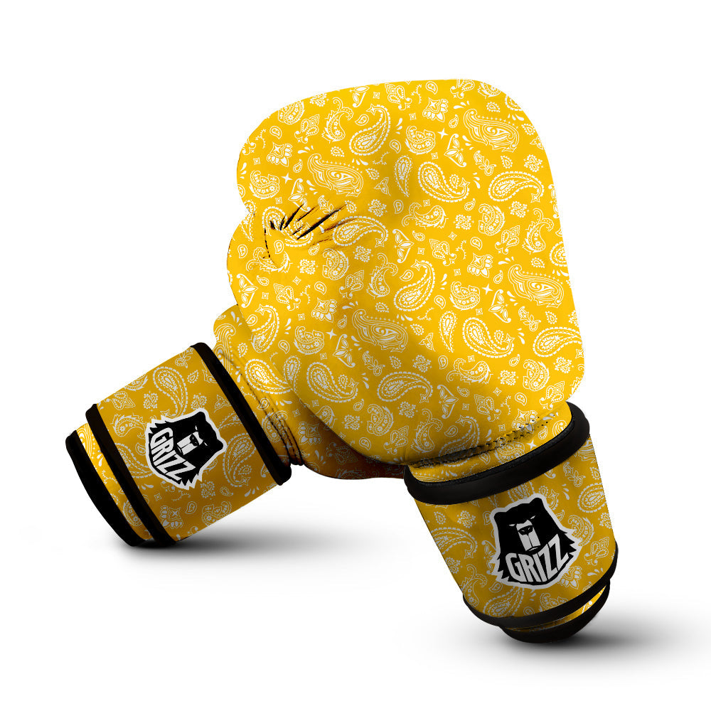 Yellow Paisley Bandana Print Boxing Gloves-grizzshop