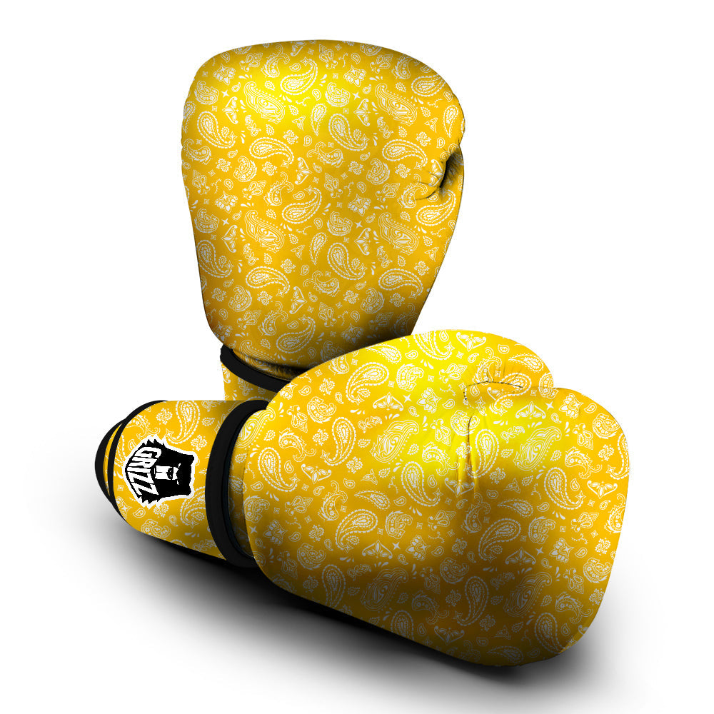 Yellow Paisley Bandana Print Boxing Gloves-grizzshop