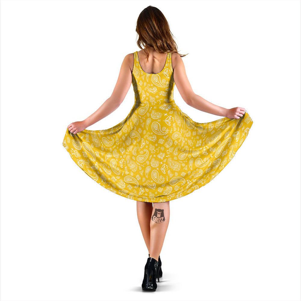 Yellow Paisley Bandana Print Dress-grizzshop