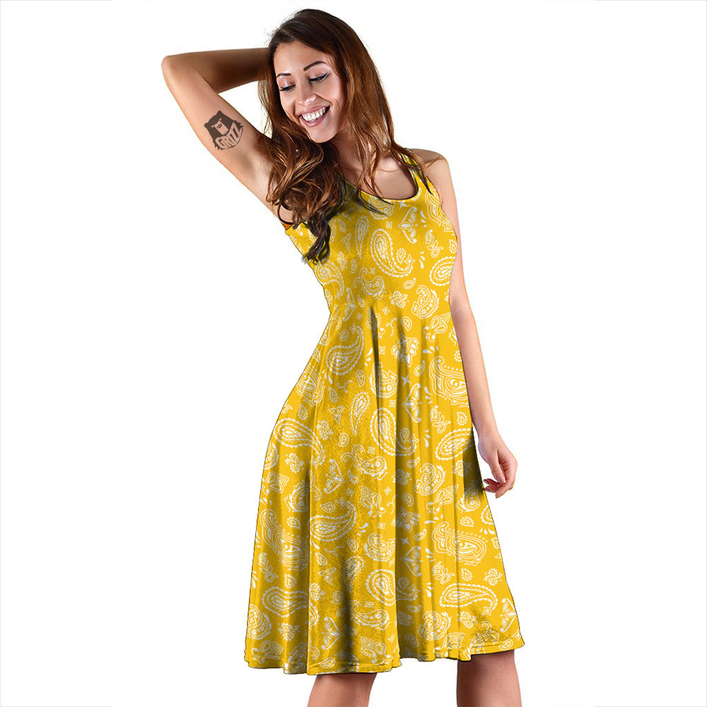 Yellow Paisley Bandana Print Dress-grizzshop