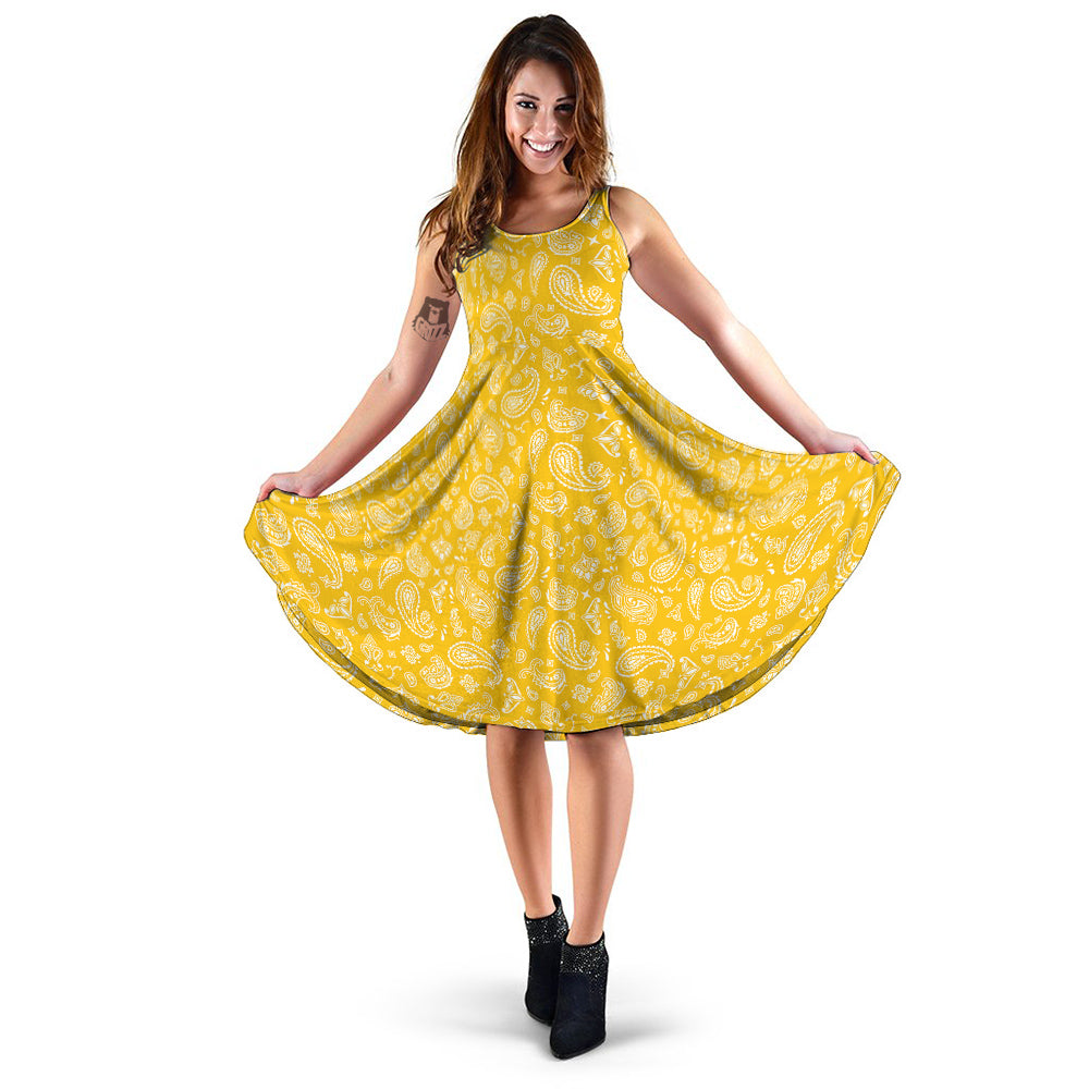 Yellow Paisley Bandana Print Dress-grizzshop