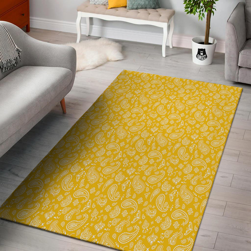 Yellow Paisley Bandana Print Floor Mat-grizzshop