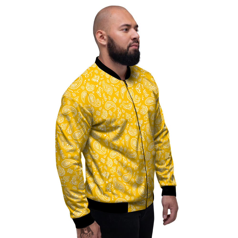 Yellow Paisley Bandana Print Men's Bomber Jacket-grizzshop