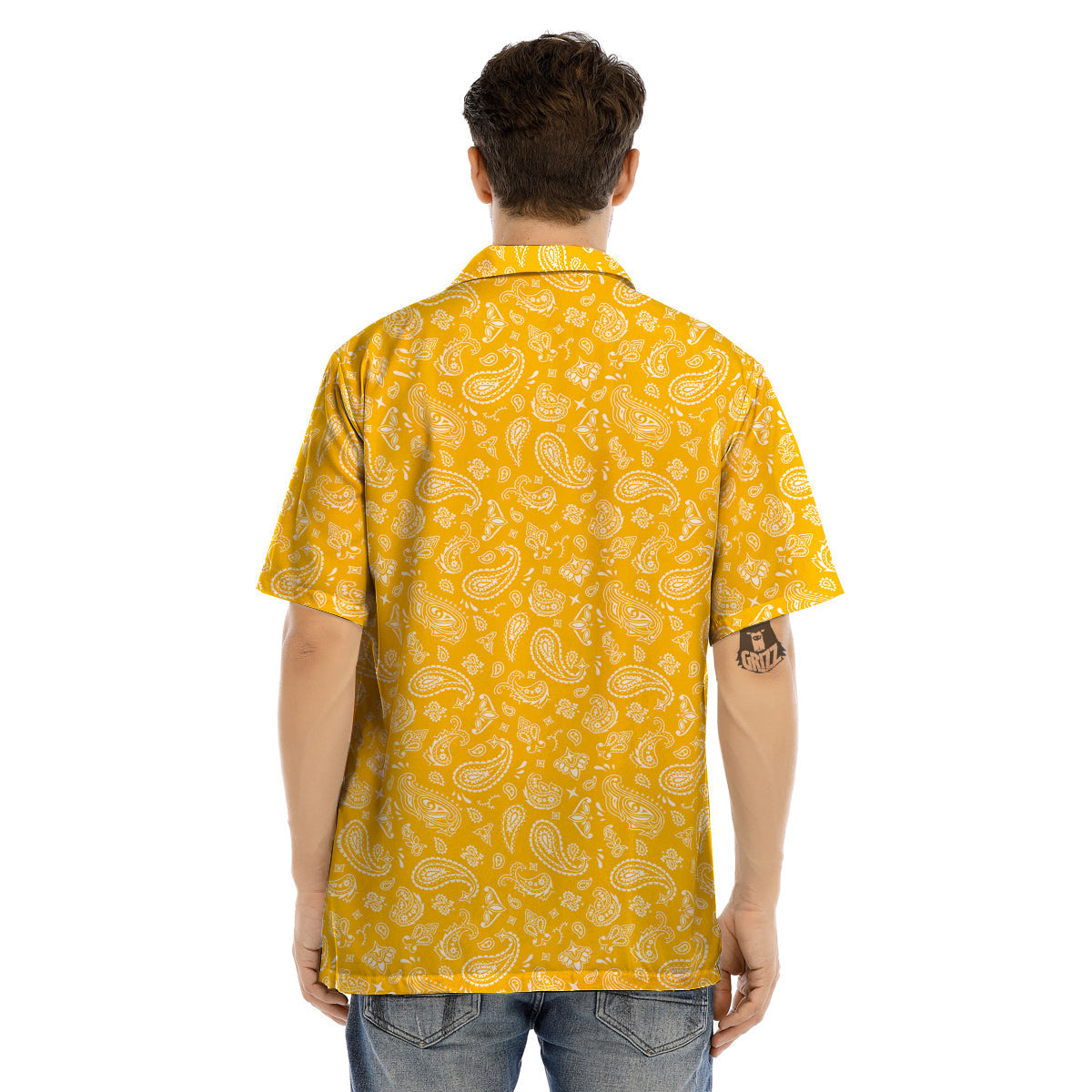 Yellow Paisley Bandana Print Men’s Hawaiian Shirt-grizzshop