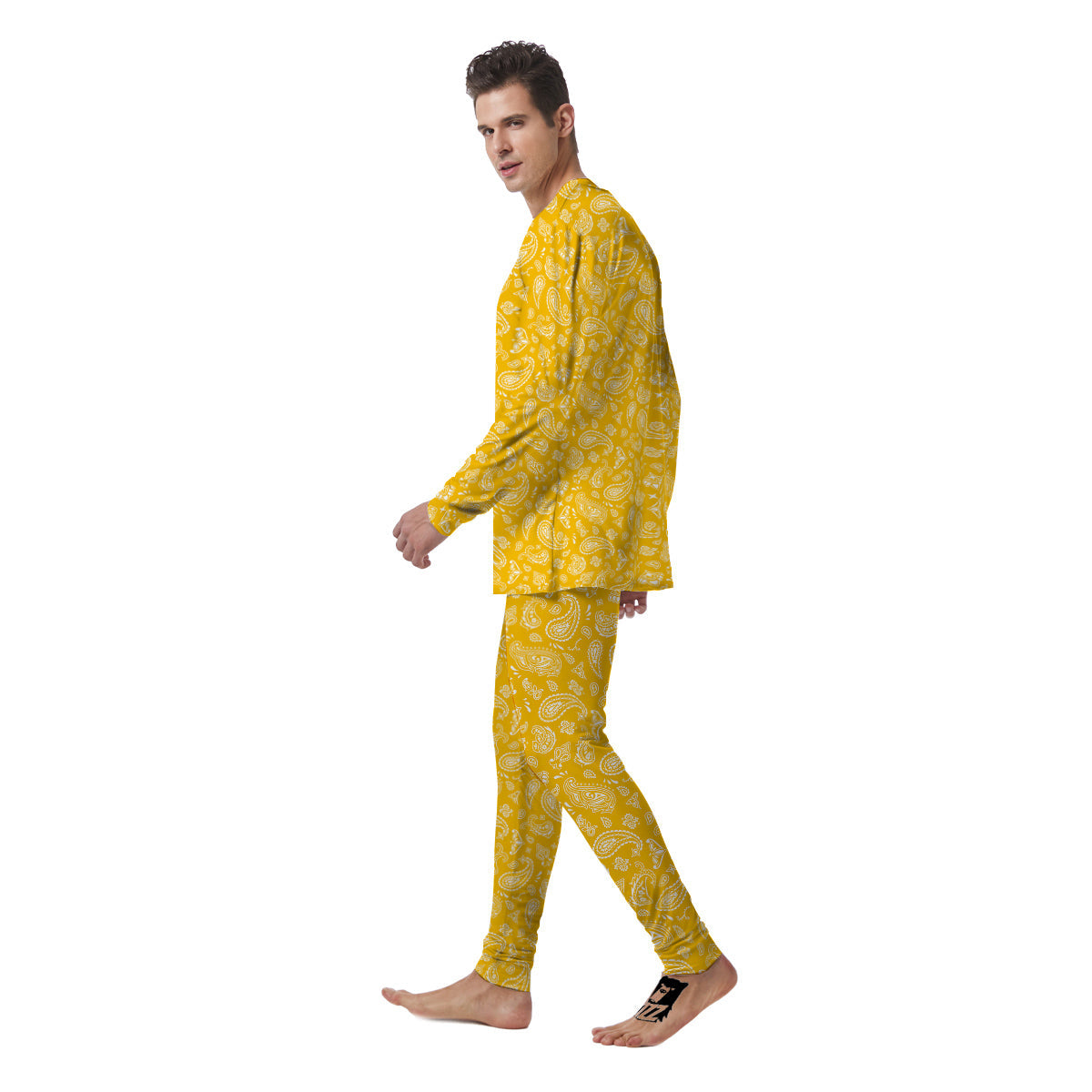 Yellow Paisley Bandana Print Men's Pajamas-grizzshop