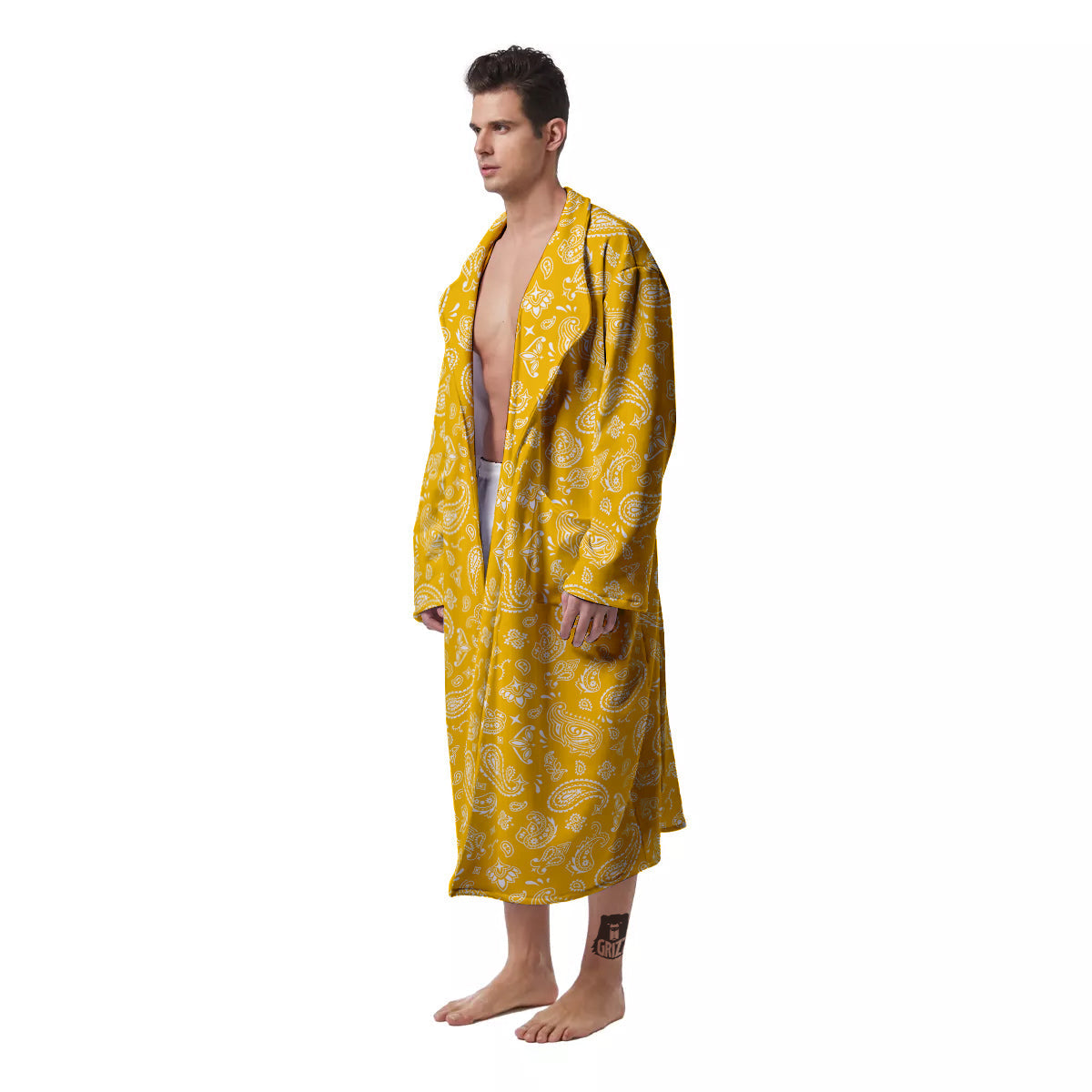 Yellow Paisley Bandana Print Men's Robe-grizzshop