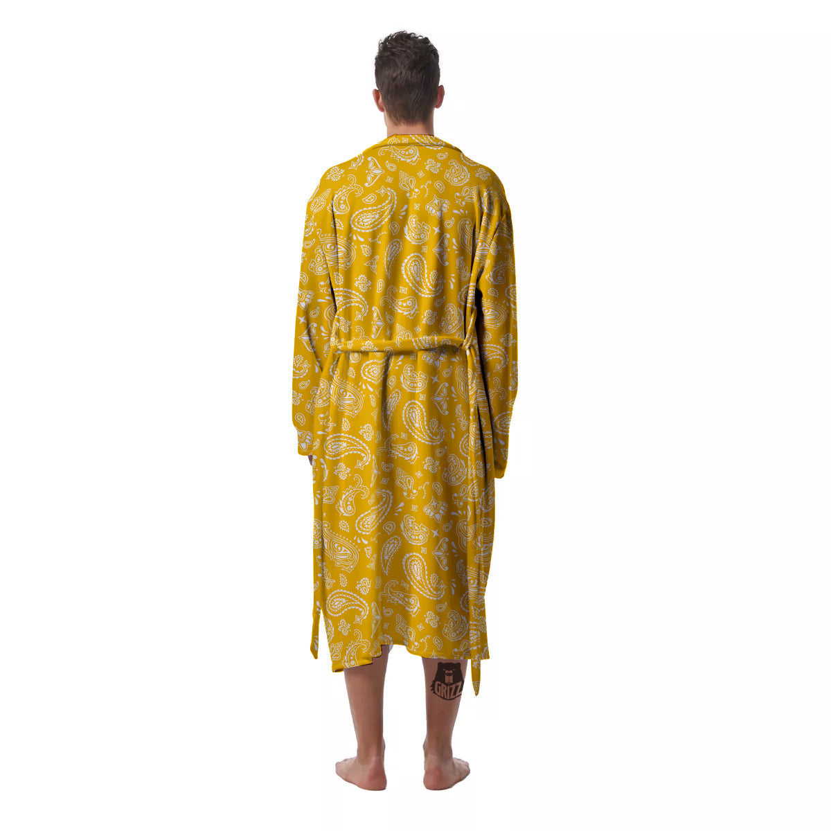 Yellow Paisley Bandana Print Men's Robe-grizzshop