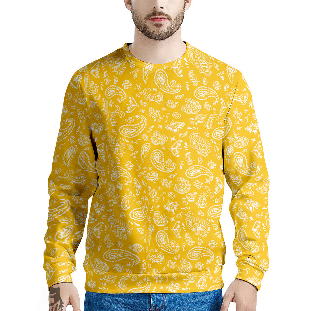 Yellow Paisley Bandana Print Men's Sweatshirt-grizzshop