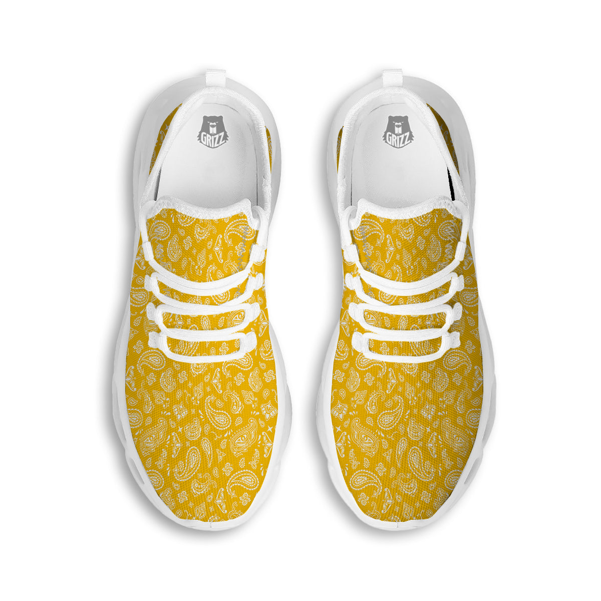 Yellow Paisley Bandana Print White Running Shoes-grizzshop