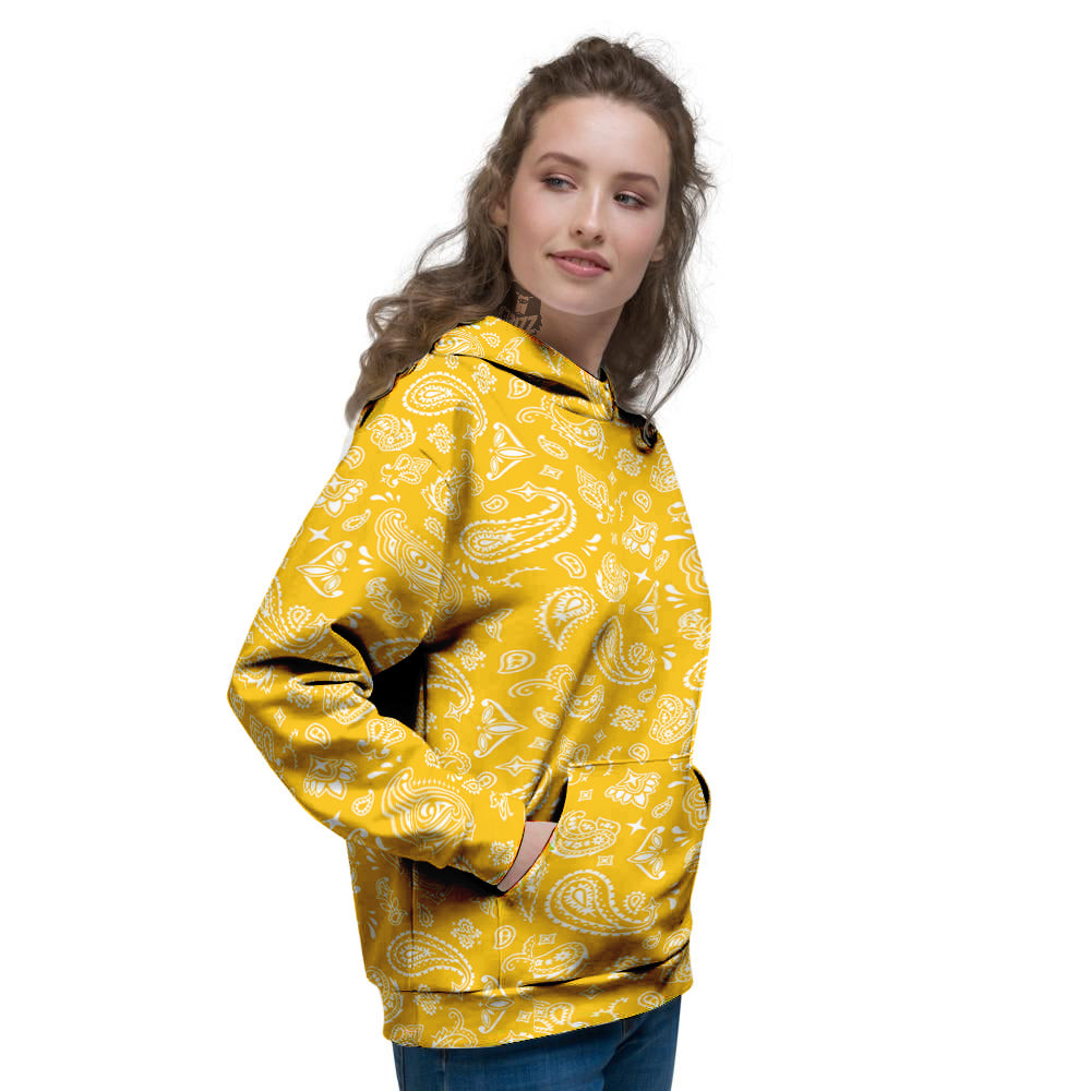 Yellow Paisley Bandana Print Women's Hoodie-grizzshop