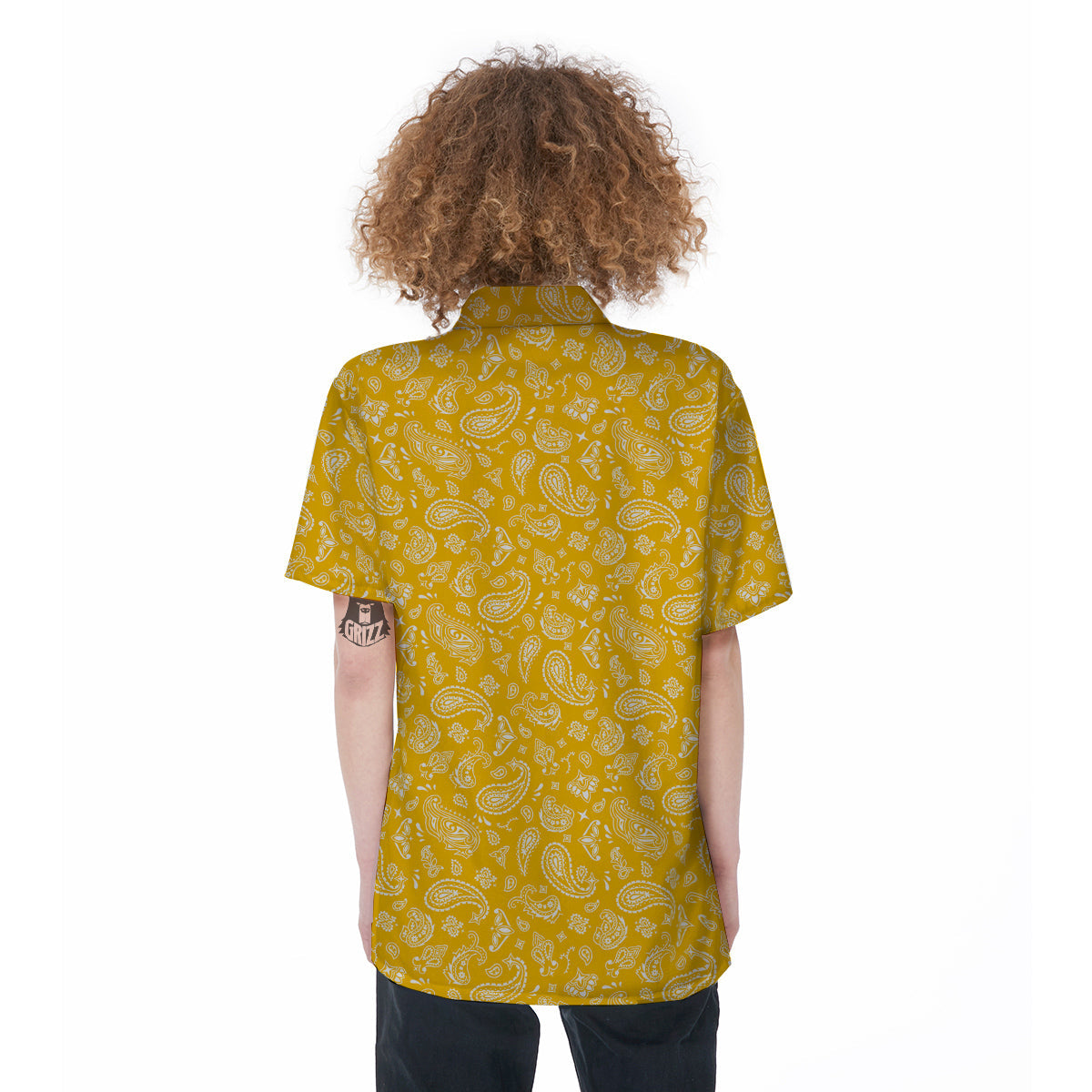 Yellow Paisley Bandana Print Women's Short Sleeve Shirts-grizzshop