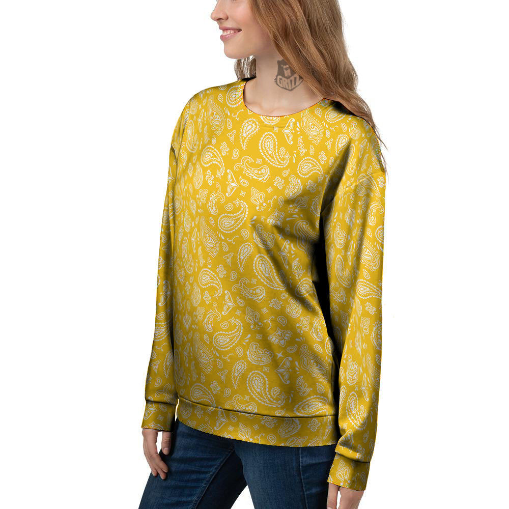 Yellow Paisley Bandana Print Women's Sweatshirt-grizzshop