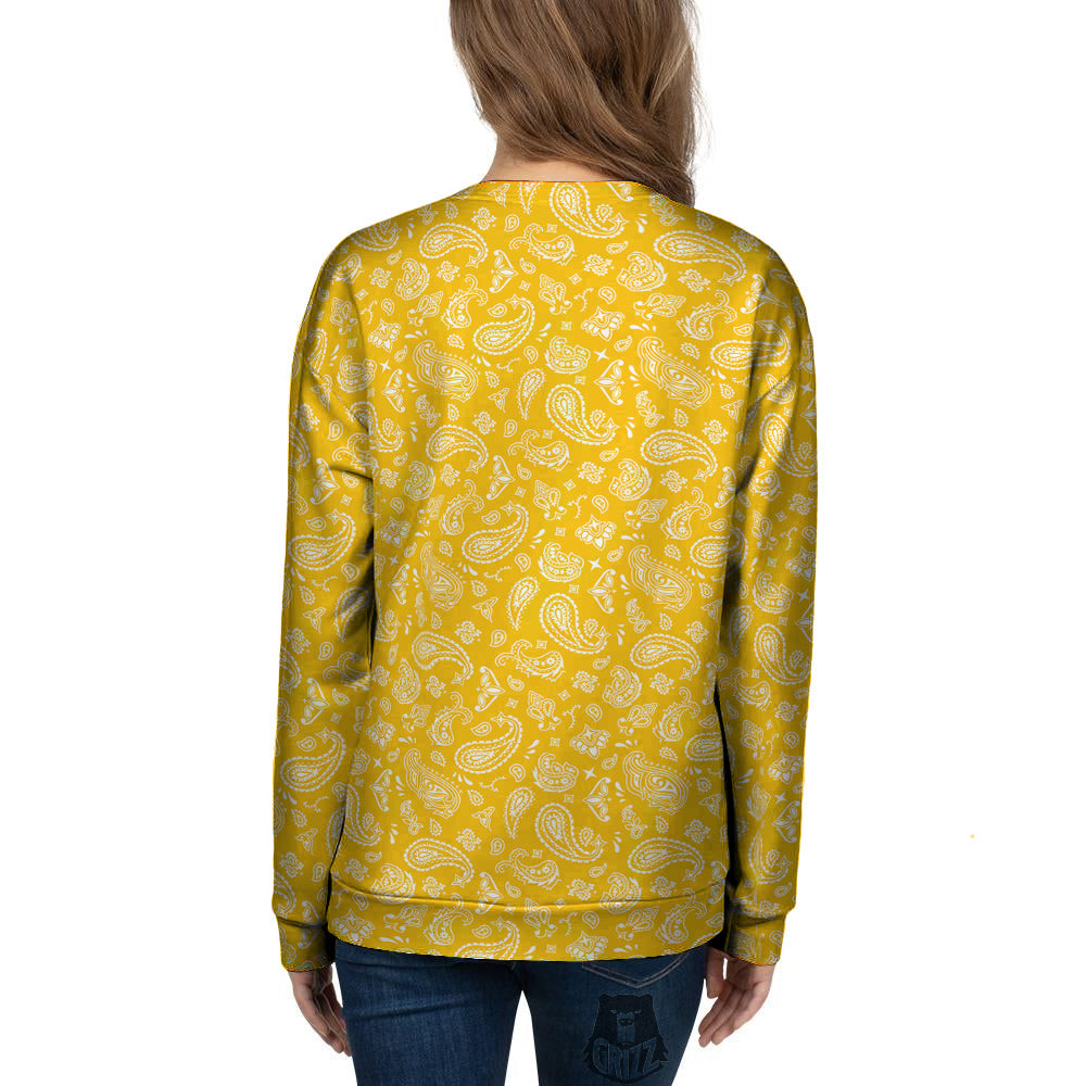 Yellow Paisley Bandana Print Women's Sweatshirt-grizzshop