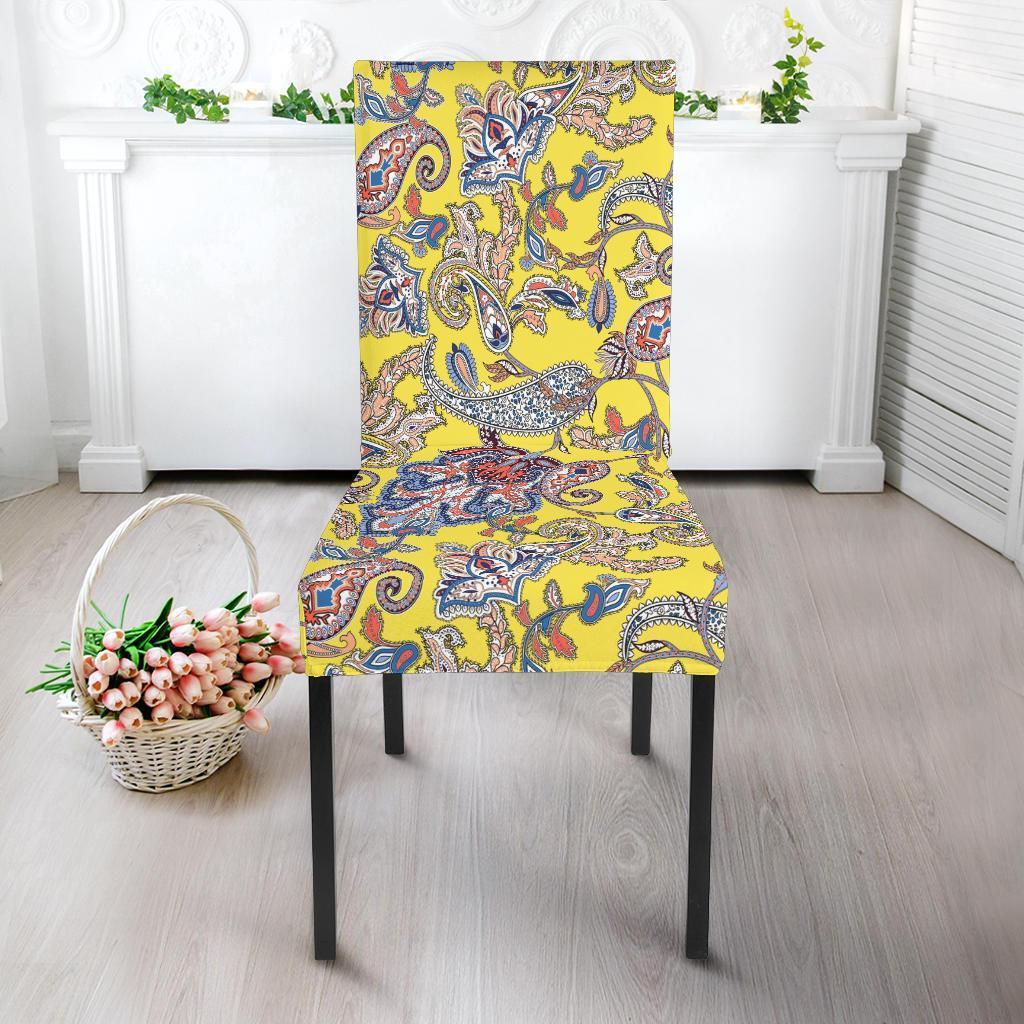 Yellow Paisley Pattern Print Chair Cover-grizzshop