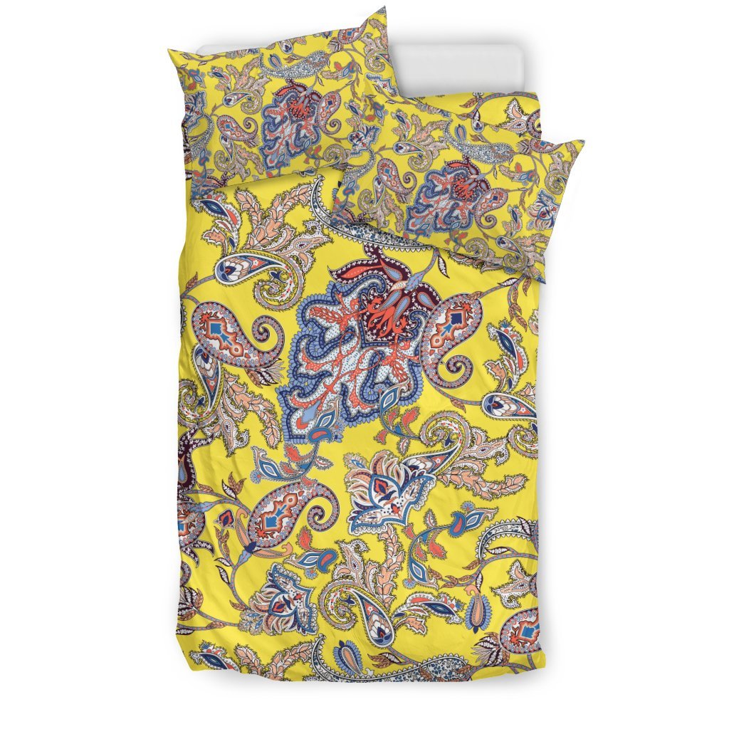 Yellow Paisley Pattern Print Duvet Cover Bedding Set-grizzshop
