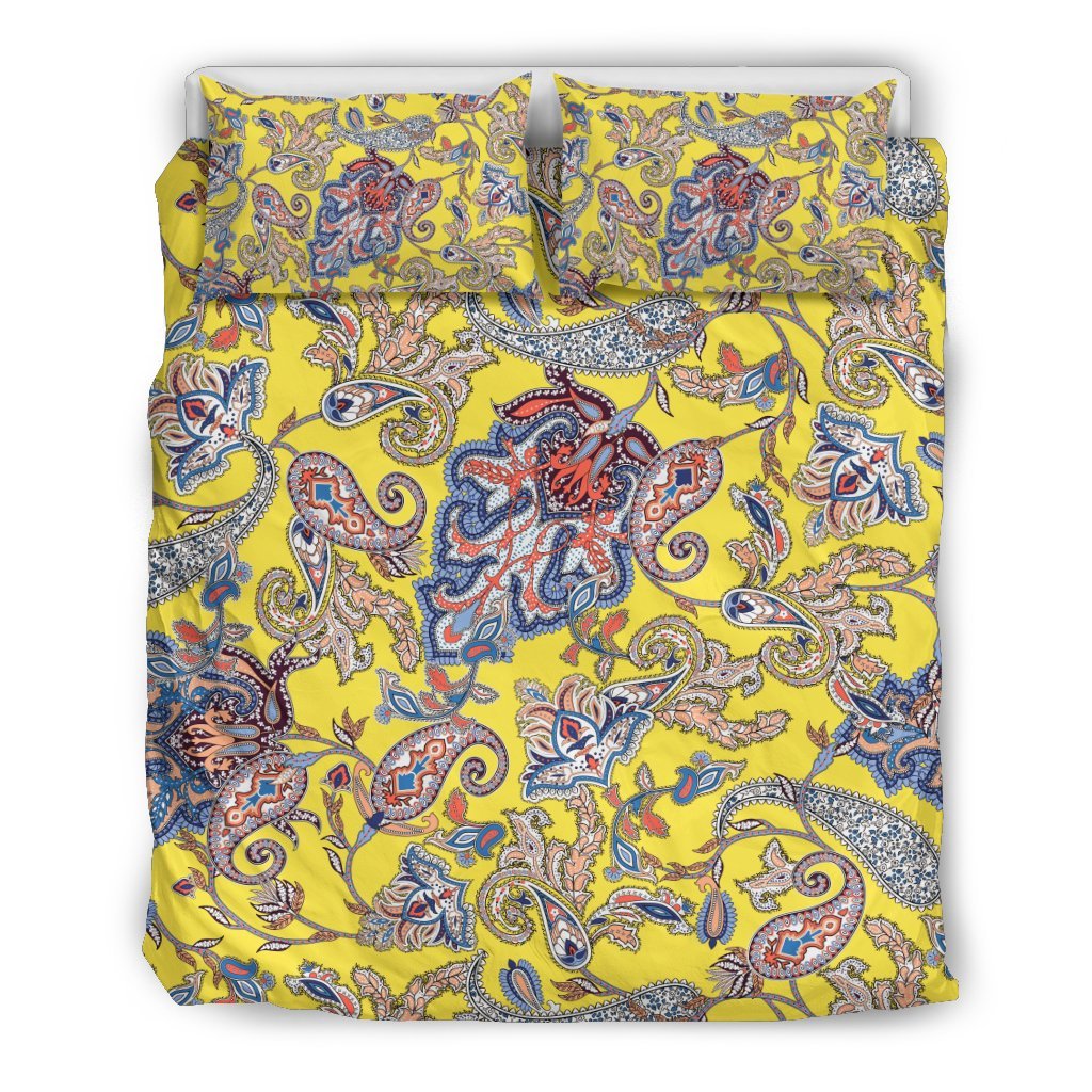 Yellow Paisley Pattern Print Duvet Cover Bedding Set-grizzshop