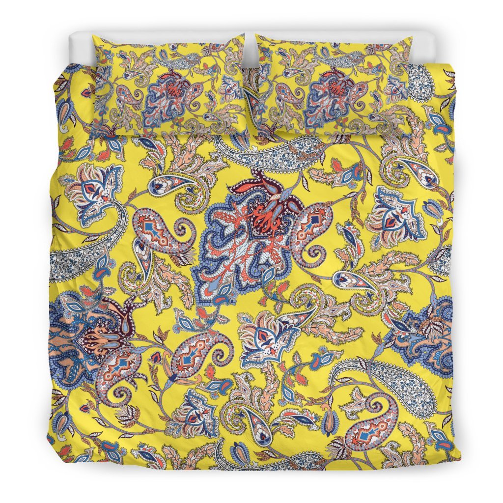 Yellow Paisley Pattern Print Duvet Cover Bedding Set-grizzshop