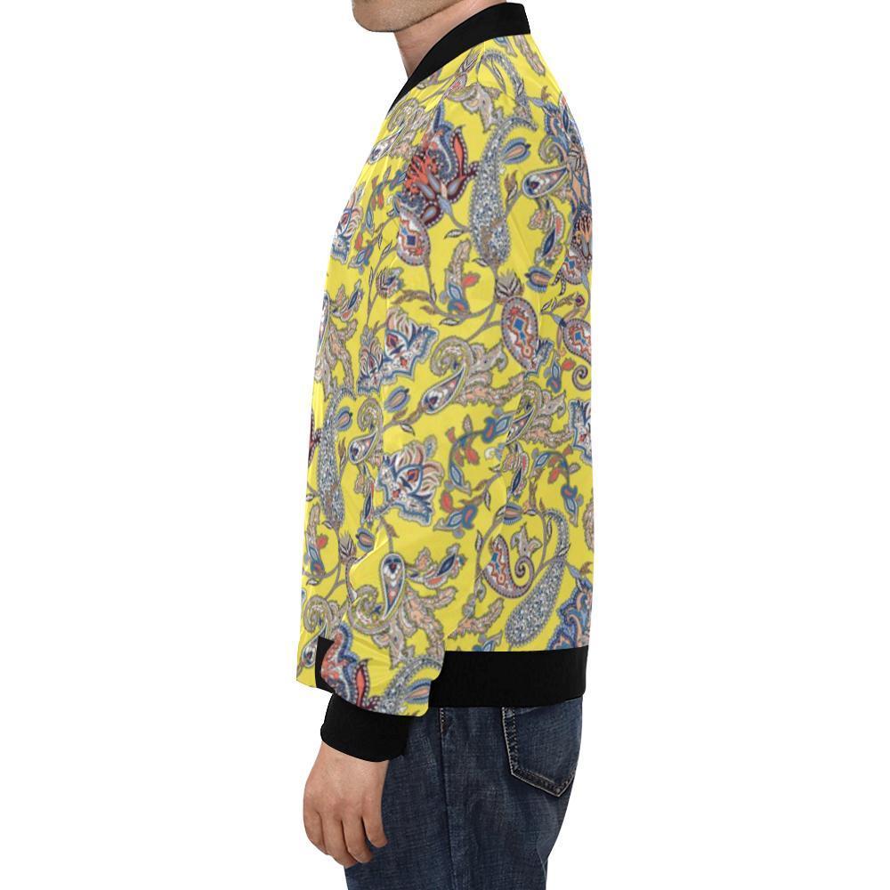 Yellow Paisley Pattern Print Men's Bomber Jacket-grizzshop