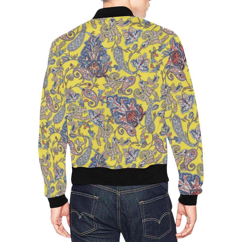 Yellow Paisley Pattern Print Men's Bomber Jacket-grizzshop