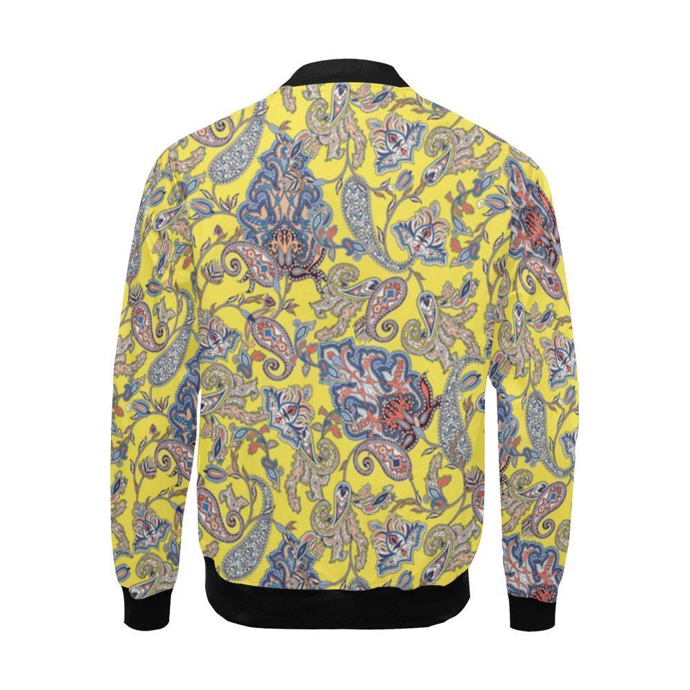 Yellow Paisley Pattern Print Men's Bomber Jacket-grizzshop