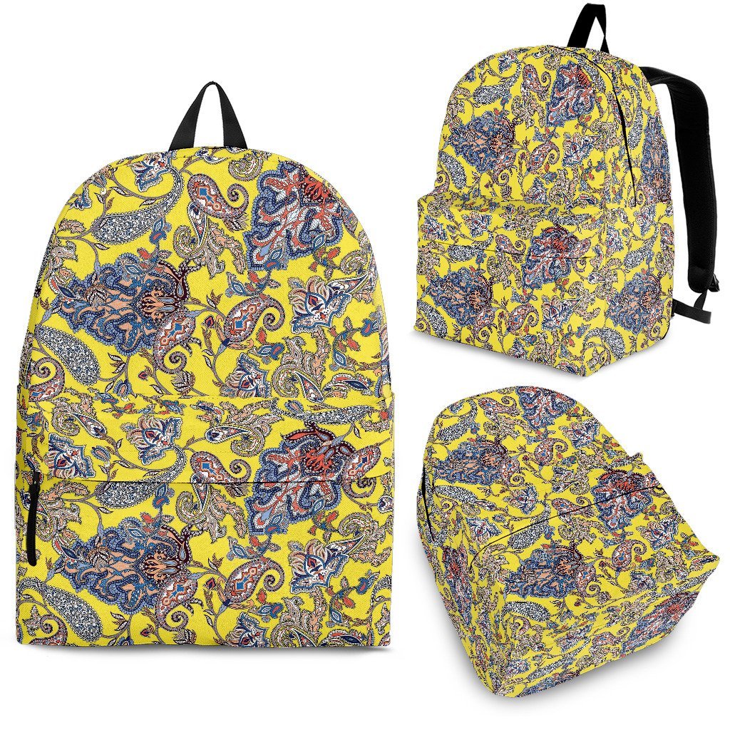 Yellow Paisley Pattern Print Premium Backpack-grizzshop