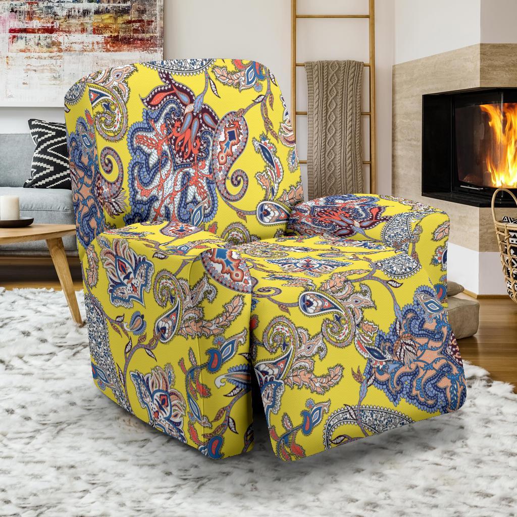 Yellow Paisley Pattern Print Recliner Cover-grizzshop