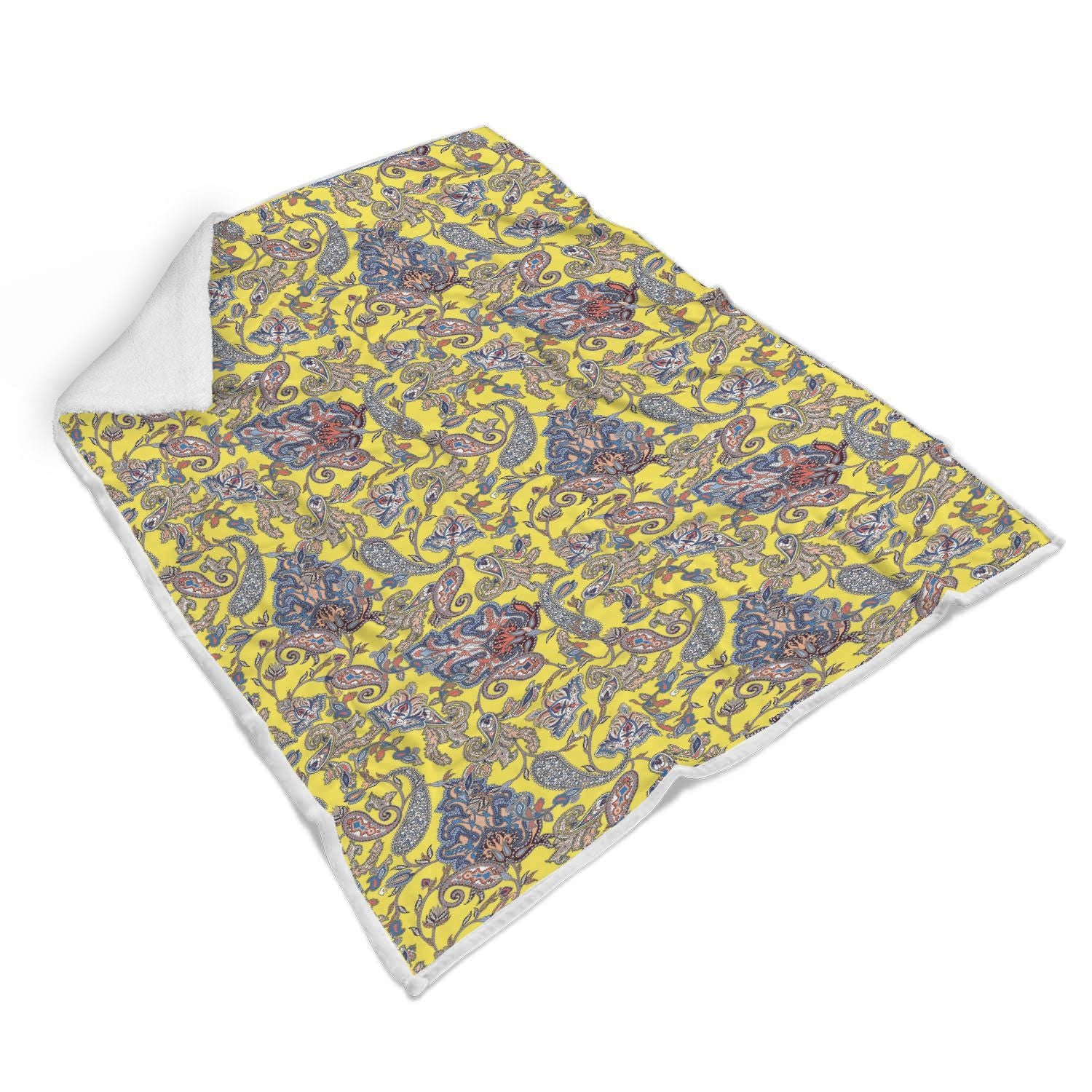 Yellow Paisley Pattern Print Throw Blanket-grizzshop