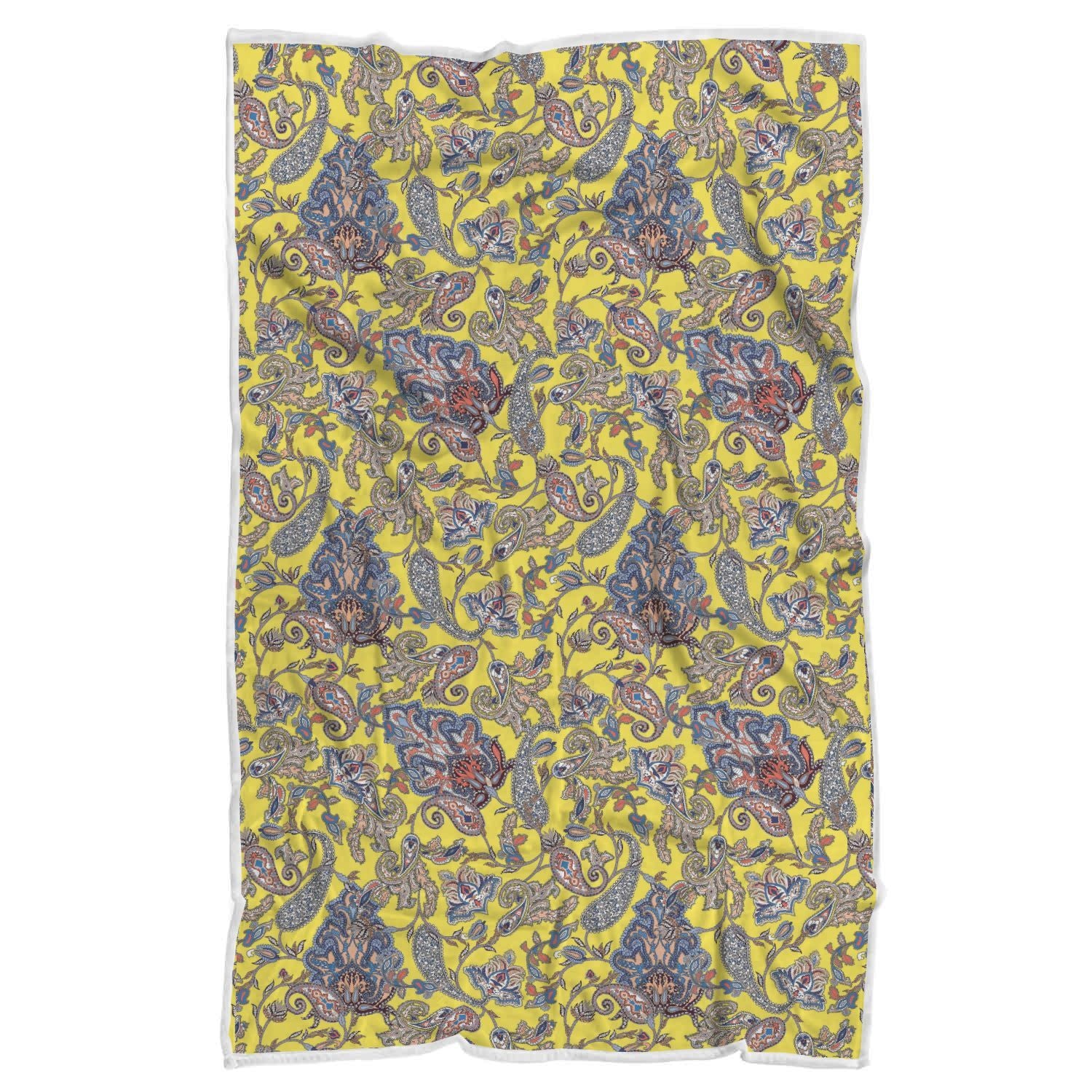 Yellow Paisley Pattern Print Throw Blanket-grizzshop