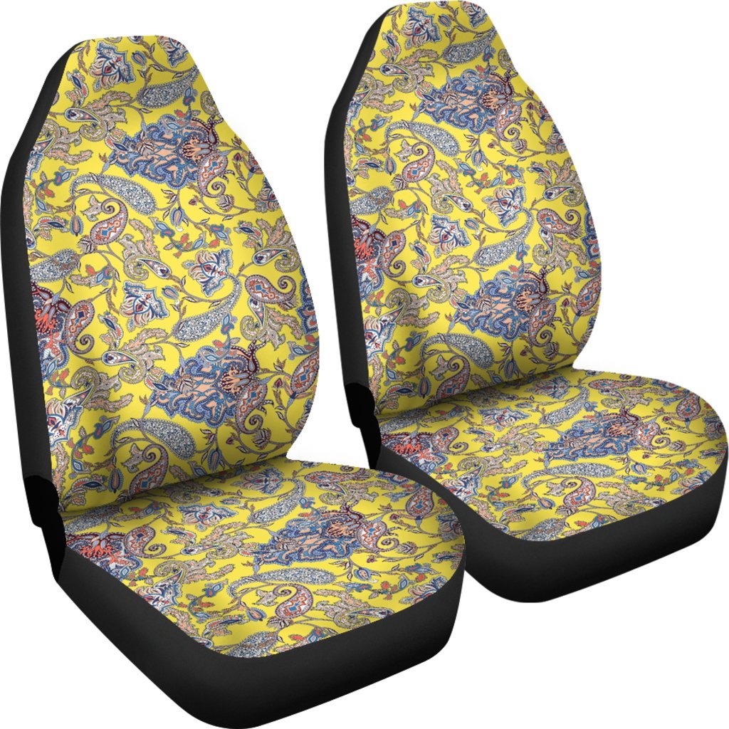 Yellow Paisley Pattern Print Universal Fit Car Seat Cover-grizzshop