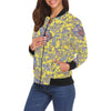 Yellow Paisley Pattern Print Women Casual Bomber Jacket-grizzshop