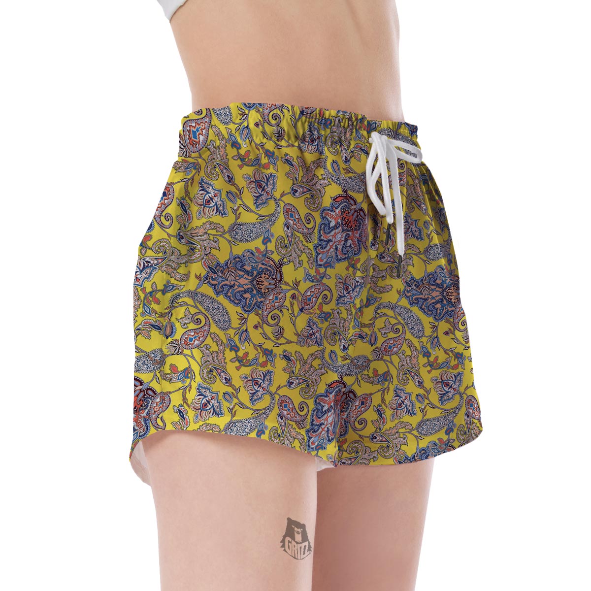 Yellow Paisley Pattern Print Women's Shorts-grizzshop
