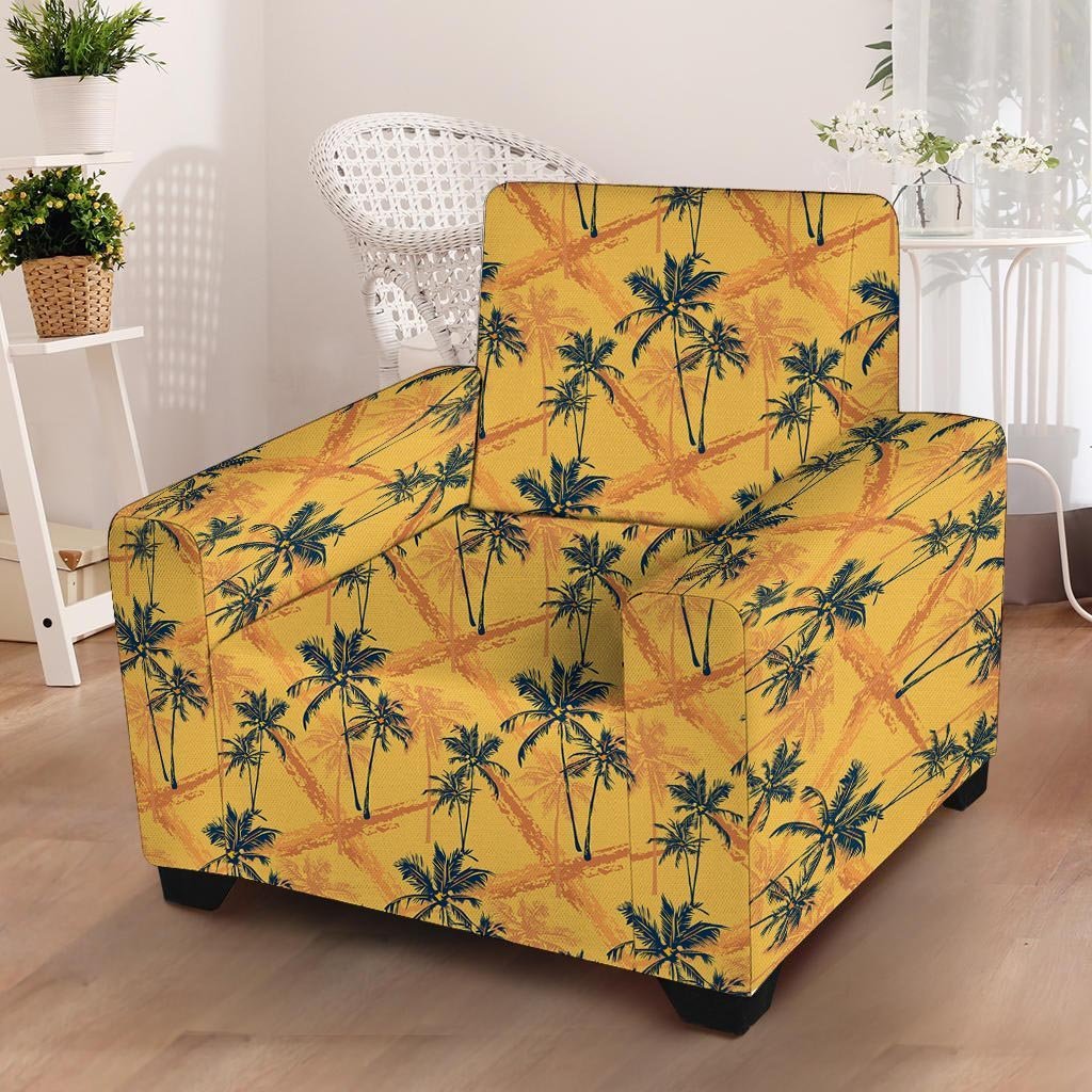 Yellow Palm Tree Hawaiian Print Armchair Cover-grizzshop