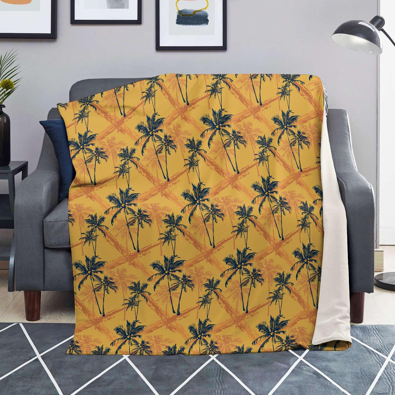 Yellow Palm Tree Hawaiian Print Blanket-grizzshop