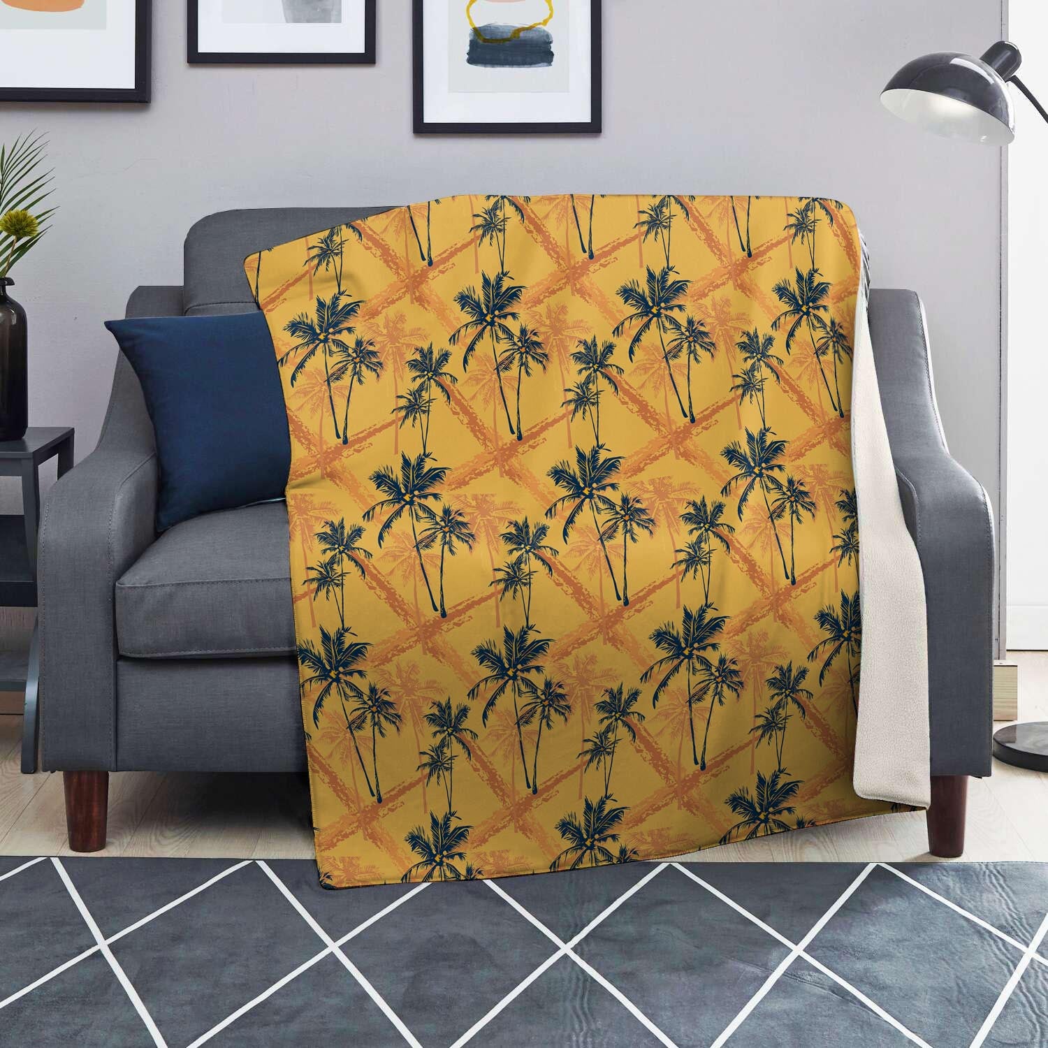 Yellow Palm Tree Hawaiian Print Blanket-grizzshop