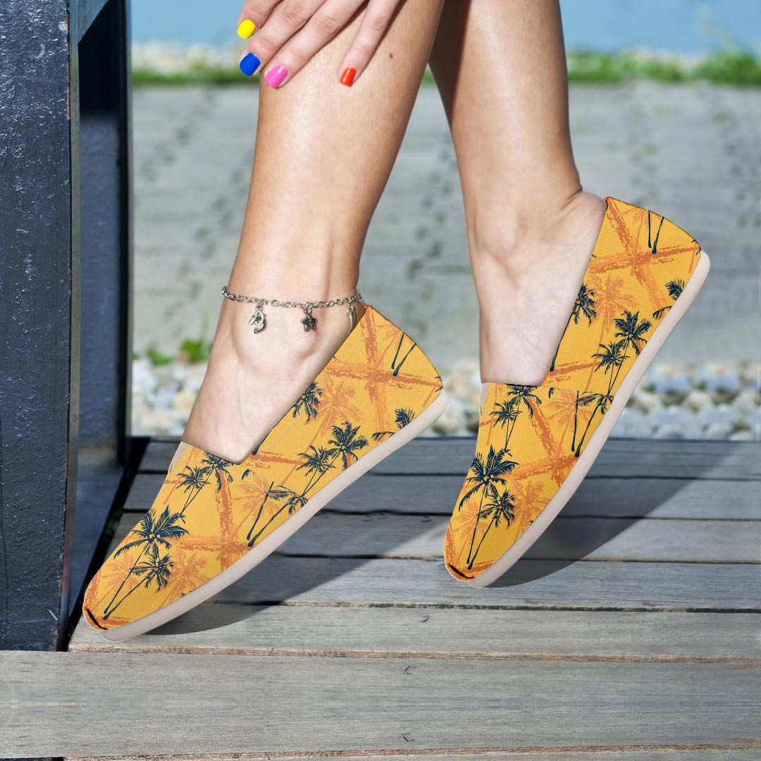 Yellow Palm Tree Hawaiian Print Canvas Shoes-grizzshop